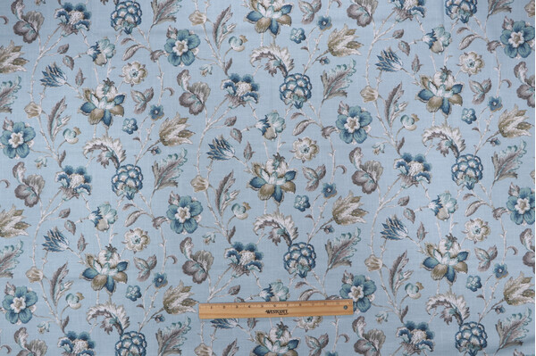 Belle Maison Bartlett Printed Cotton Drapery Fabric in Seamist 