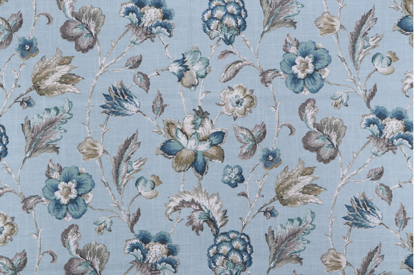 Belle Maison Bartlett Printed Cotton Drapery Fabric in Seamist 