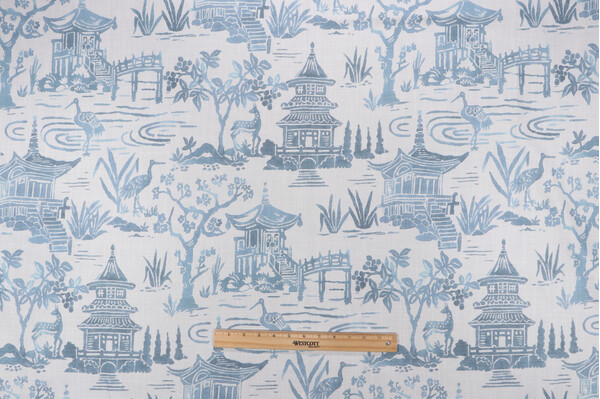 Belle Maison Zen Garden Printed Cotton Drapery Fabric in Mist 
