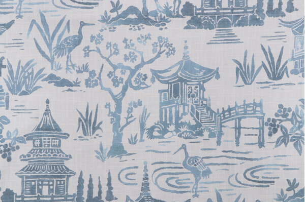Belle Maison Zen Garden Printed Cotton Drapery Fabric in Mist 