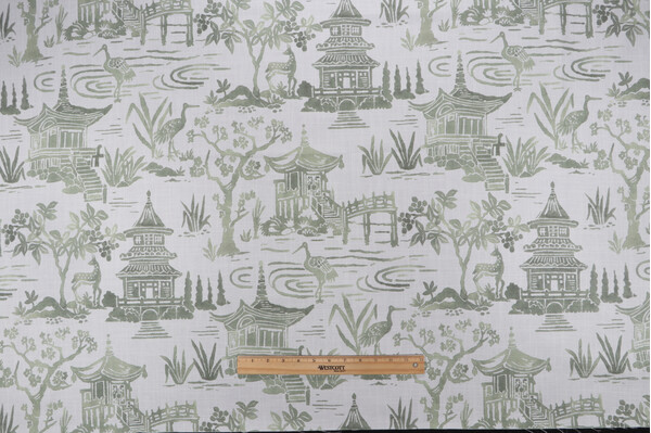 Belle Maison Zen Garden Printed Cotton Drapery Fabric in Jade 