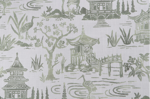 Belle Maison Zen Garden Printed Cotton Drapery Fabric in Jade 
