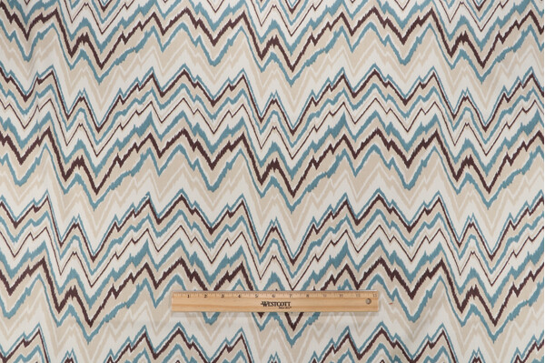 Fonthill Alexander Flame Printed Wool Drapery Fabric in Blue & Hazel