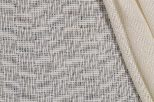 Grey Watkins Sheer Gridlock Drapery Fabric in Ecru