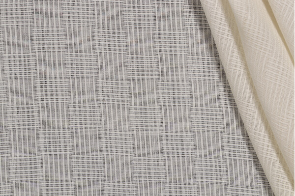 Grey Watkins Sheer Gridlock Drapery Fabric in Ecru