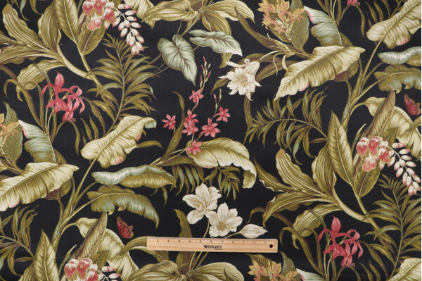 Waverly Wailea Coast Printed Polyester Outdoor Fabric in Ebony