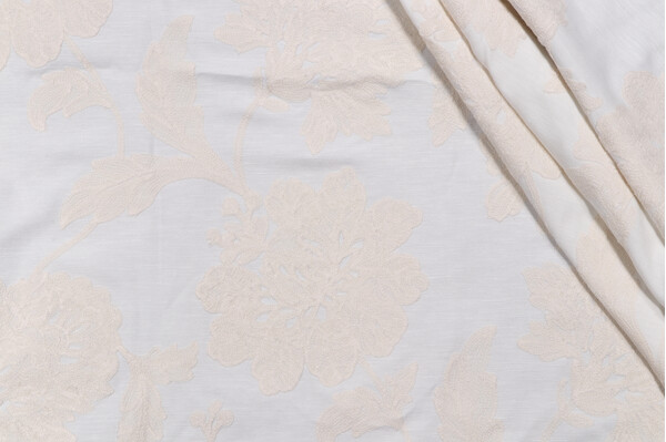 Valiant Fabrics Arras Embroidered Drapery Fabric in Porcelain 