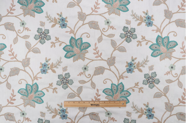 Sample of Valiant Fabrics Fairbrook Embroidered Drapery Fabric in Turquoise 