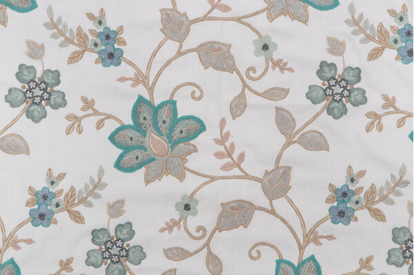 Sample of Valiant Fabrics Fairbrook Embroidered Drapery Fabric in Turquoise 