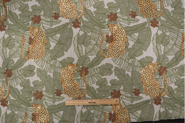 Sample of Valiant Fabrics Wildcat Printed & Embroidered Drapery Fabric in Natural 
