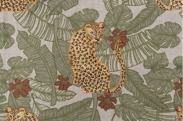 Sample of Valiant Fabrics Wildcat Printed & Embroidered Drapery Fabric in Natural 