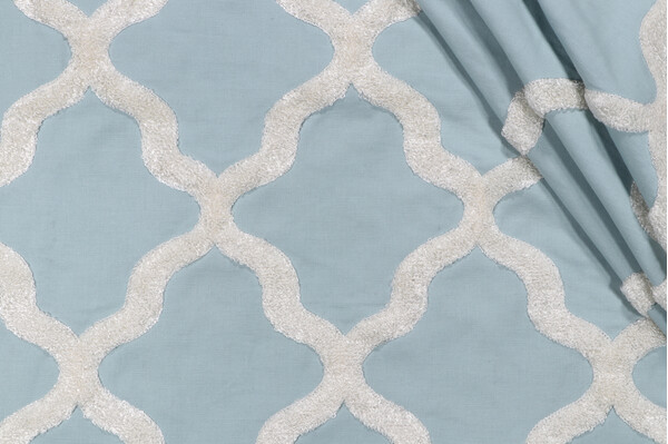 Fonthill Astley Boucle Embroidered Drapery Fabric in Blue