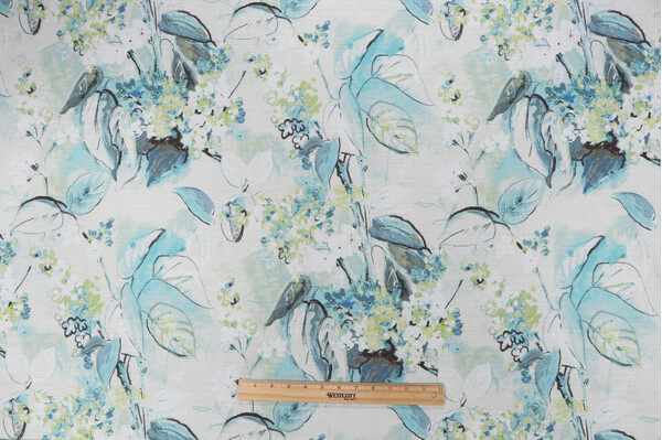 Mill Creek Sisley Garden Printed Cotton Drapery Fabric in Teal