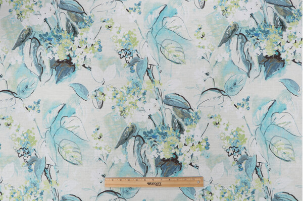 Mill Creek Sisley Garden Printed Cotton Drapery Fabric in Teal