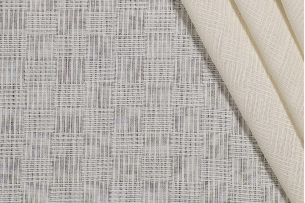 1 Yard Grey Watkins Sheer Gridlock Drapery Fabric in Ecru