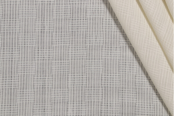1 Yard Grey Watkins Sheer Gridlock Drapery Fabric in Ecru