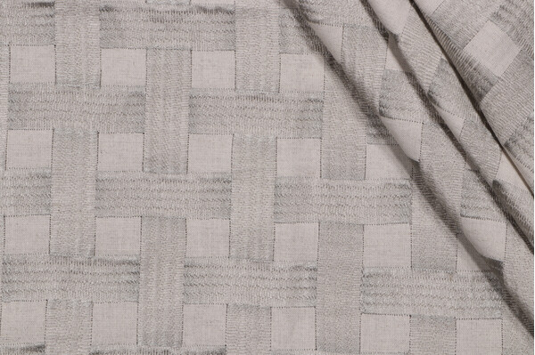 Grey Watkins Grillwork Embroidered Drapery Fabric in Silver