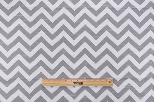 Premier Prints Zig Zag-Slub Printed Cotton Drapery Fabric in Ash/White