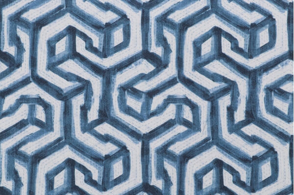 Jill Stein Granville Printed Cotton Drapery Fabric in Cadet for Hamilton 