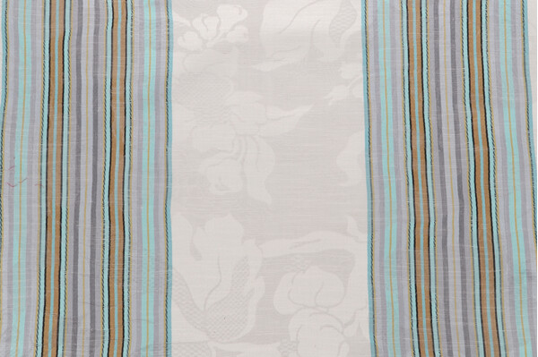 Sample of Scalamandre Damasco Imberline Damask Decorator Fabric in White/Aqua 