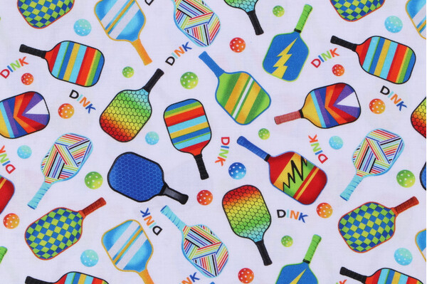 Gail Cadden Elite Athlete - Pickleball Paddle Printed Cotton Craft Fabric in White for Timeless Treasures