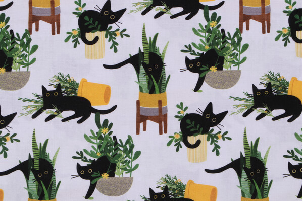 Leezaworks A Tall Yarn - Just Purrlanted Printed Cotton Craft Fabric in White for Dear Stella