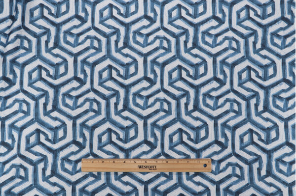 Jill Stein Granville Printed Cotton Drapery Fabric in Cadet for Hamilton
