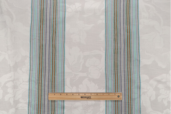 Sample of Scalamandre Damasco Imberline Damask Decorator Fabric in White/Aqua 