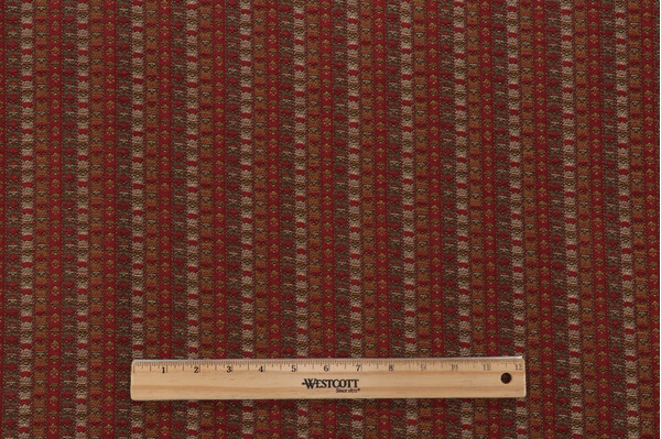 Scalamandre Kingston Stripe Woven Chenille Upholstery Fabric in Brick/Beige/Green 