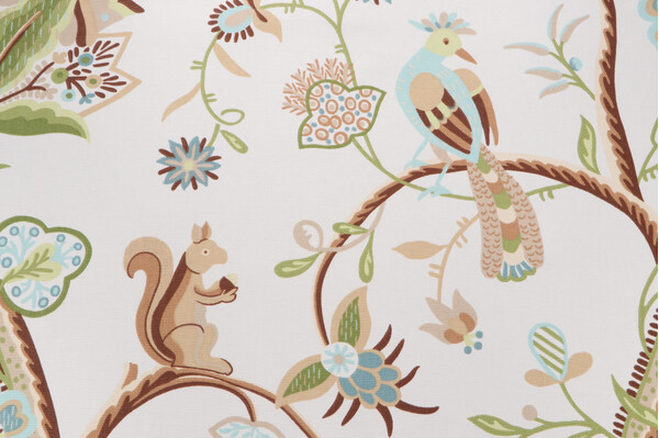 Thibaut Kirkwood Printed Cotton Drapery Fabric in Aqua & Brown