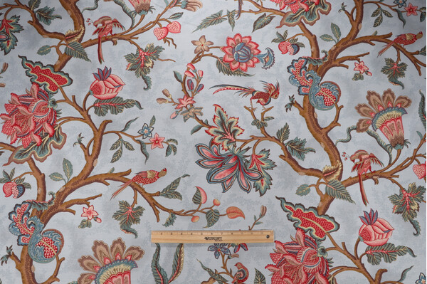 Grey Watkins Le Beaucet Hand-Printed Linen Drapery Fabric in Blue