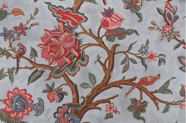 Grey Watkins Le Beaucet Hand-Printed Linen Drapery Fabric in Blue