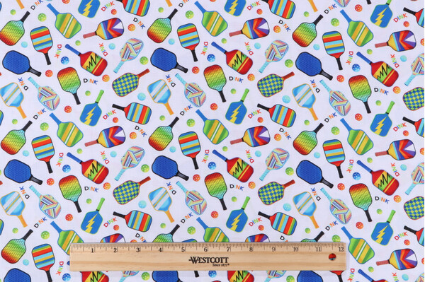 Gail Cadden Elite Athlete - Pickleball Paddle Printed Cotton Craft Fabric in White for Timeless Treasures