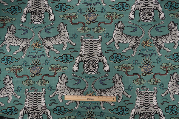 Hilary Farr Tiger Republic Printed Cotton Blend Drapery Fabric in 210-Jade for Covington