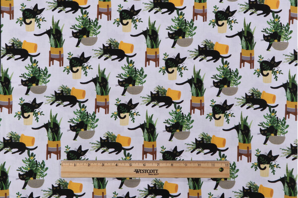 Leezaworks A Tall Yarn - Just Purrlanted Printed Cotton Craft Fabric in White for Dear Stella