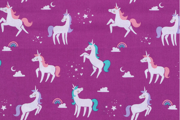 Emma & Mila Unicorns Printed Cotton Craft Fabric in Iris