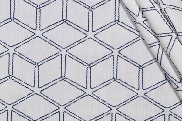 Valiant Fabrics Optic Embroidered Drapery Fabric in Nautic