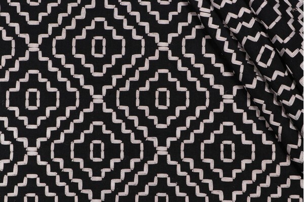 Valiant Fabrics Cascade Embroidered Drapery Fabric in Black