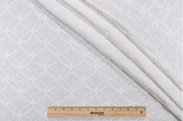 Valiant Fabrics Cycle Embroidered Drapery Fabric in Off-White