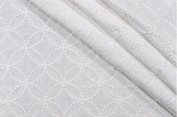Valiant Fabrics Cycle Embroidered Drapery Fabric in Off-White