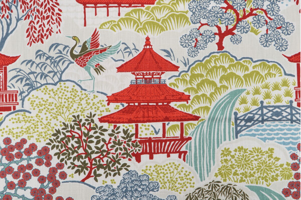 Mill Creek Tea House-Briard Printed Cotton Blend Drapery Fabric in Spice Garden