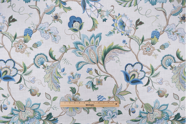 P Kaufmann Blythe Printed Cotton Drapery Fabric in Peacock