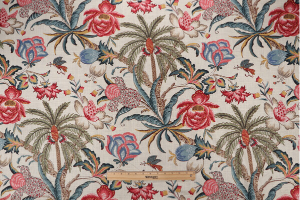 Waverly Exotic Curiosity Printed Linen Blend Drapery Fabric in Jewel