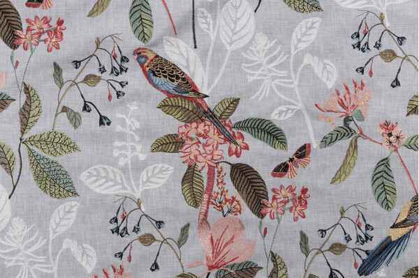 Click for 1 Yards PK Lifestyles Parakeet Embroidered Drapery Fabric in Vapor PK Lifestyles Parakeet Embroidered Drapery Fabric in Vapor