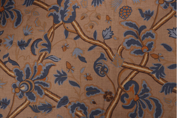 Thibaut Denmark F96033 Printed Cotton Blend Drapery Fabric in Navy and Camel