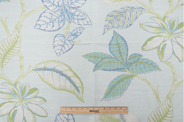 Thibaut Lucala F95751 Printed Linen Blend Drapery Fabric in Aqua and Green