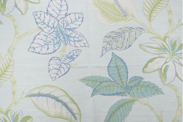 Thibaut Lucala F95751 Printed Linen Blend Drapery Fabric in Aqua and Green