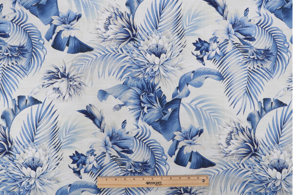 Tommy Bahama Harbor Island Printed Cotton Drapery Fabric in Azure