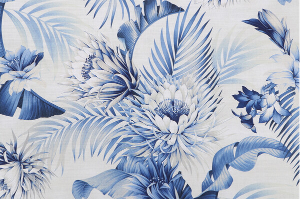 Tommy Bahama Harbor Island Printed Cotton Drapery Fabric in Azure