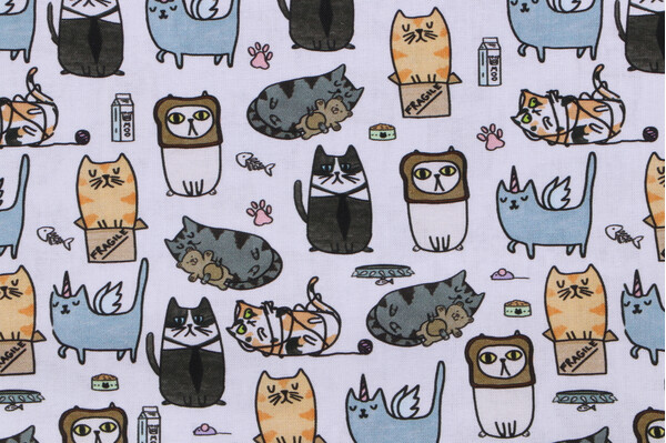 Fabrics of SoHo Quirky Cats - Silly Kitties Printed Cotton Craft Fabric in White for Timeless Treasures